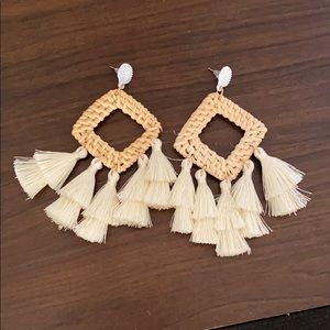 Raffia and fringe statement earrings